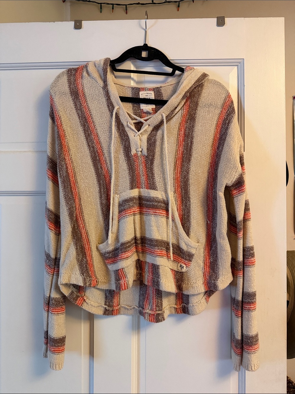 Billabong Cream Hoodie with Red and Brown Stripes